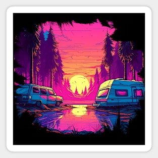 Retrowave Camping Magnet